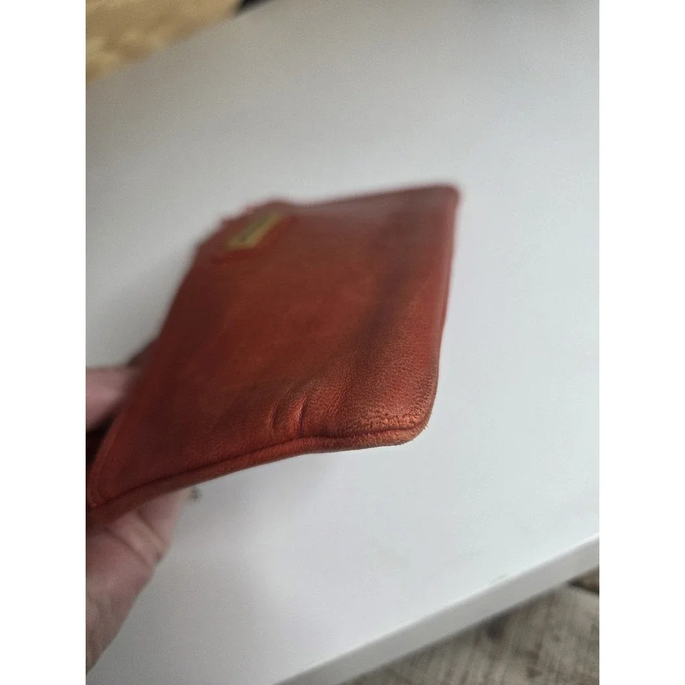 Jim Thompson Coin Cosmetic slim Orange and Gold Leather Triple Zip Pouch 7
